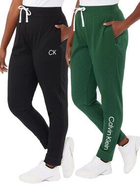 NEW Calvin Klein Women's Logo French Terry Jogger Pants, 2-pack S Black Green
